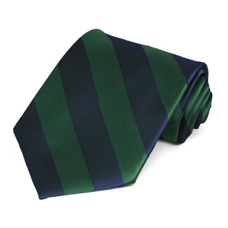 tiemart Striped Tie (Hunter Green and Navy Blue) - Image 1